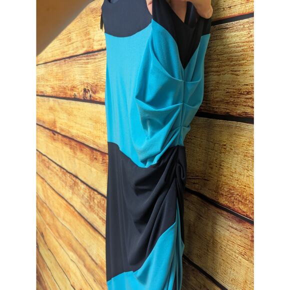 MUSETTE Womens Sz 10 Turquoise & Black Color Block Form Fitting Sleeveless Dress - Picture 4 of 8